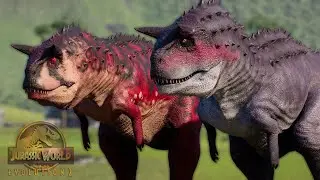 NUEVOS CARNOTAURUS MAS GRANDES Y AGRESIVOS! Familia carno conquista volcán dinosaurio JW Evolution 2