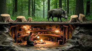 I Built a Hidden Hollow Tree House | Extreme Winter Survival Among Wild Boars