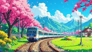 Sunny Sakura Railway Lofi 🌸 Calm Spring Train Journey Vibes | Cozy Lofi Beats for Work & Relax