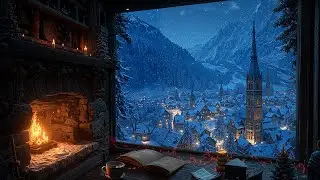 Winter Night in a Gothic Mountain Town 🌙 Cozy Fireplace Ambience for Study and Focus
