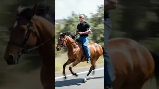 The Rock riding a horse fast on a road #wwe #therock #shorts #shortsfeed @WWE