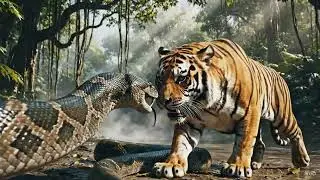 Tiger & big snake fight