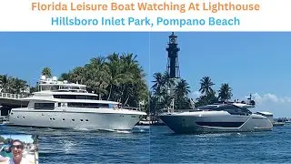 Florida Leisure Boat Watching At Lighthouse In Pompano Beach (4K-UHD)