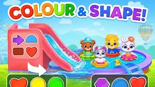 Learn Colours & Shapes 🌈🟦 | Water Slide Fun Game for Kids | LUCAS & FRIEND | BrainyKids TV 