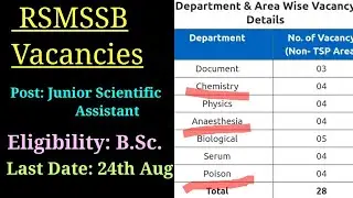 RSMSSB recruitment 2019|junior scientific assistant|Jobs after BSc Chemistry|Freshers