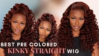 BEST AFFORDABLE WIGS | Reddish Brown KINKY STRAIGHT WIG INSTALL | Wand Curl Tutorial | Nadula Hair