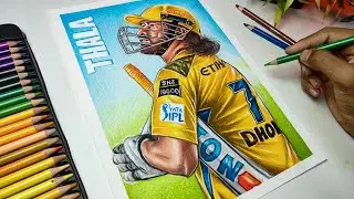 How to Draw MS Dhoni with Colour Pencils, MS Dhoni Drawing, Colour Pencil Drawing