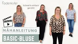 Basic-Bluse n&auml;hen | Einfaches Schnittmuster f&uuml;r Anf&auml;nger & Fortgeschrittene | Rund & V-Ausschnitt