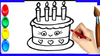 Birthday cake painting video । Kids drawing step by step । Birthday cake drawing for beginners 