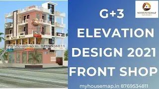 Orange and white color corner design G+3 tradition elevation | myhousemap.in