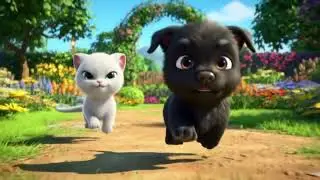 A Dog Run On with a cat on the Road /3D Animation Video
