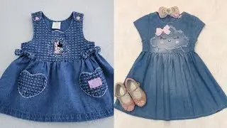 Top Easy best denim frocks designs collection for Baby girls 2024