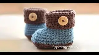 Детские пинетки с манжетами, связанные крючком (1-7 круги)