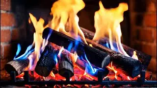 Warm Fireplace Glow &ndash; Soothing Blue and Orange Flames with a Rustic Brick Background