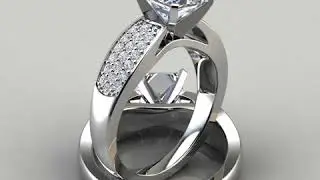 Wide Band Design Pav&eacute; Princess Cut Diamond Engagement Ring