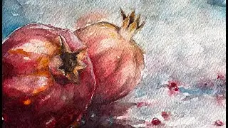 Suluboya Natürmort - Suluboya ile Nar Resmi - Watercolor - Watercolor Pomegranate Painting