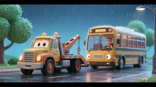 Tow Truck Saves the Bus in the Rain 🚚🚌🌧️ | Kids Song & Nursery Rhyme | Vehicle Rescue Adventure