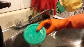 Double Gloving - Double Orange Rubber Gloves & Some Dishes - ASMR