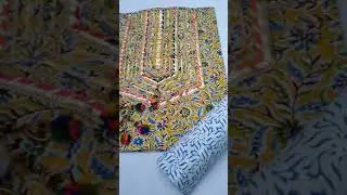 Gota patti Hand Block Printed Jaipuri Cotton Unstitched Salwar Suit Set