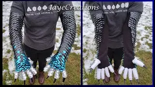 XL Half Wrap Dragon Arms - Sky Blue to Black Gradient - ASMR Knitted Scalemail - JayeCreations