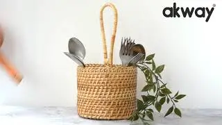 Akway Round Rattan Cutlery Stand for Dining Table | Elegant Cutlery Stand l Kitchen Decor