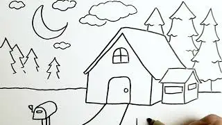 Night Forest House Drawing 🌙🏡 | Vẽ Ngôi Nhà Trong Rừng Đêm | Chill & Relaxing Scenery #drawing #art