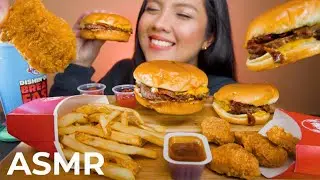 ASMR WENDYS BACONATOR + BACON DOUBLE STACK HAMBURGER MUKBANG 먹방 (NO TALKING) Real Eating Sounds