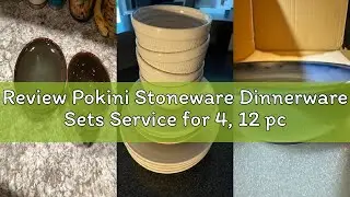 Review Pokini Stoneware Dinnerware Sets Service for 4, 12 pcs Reactive Glaze Plates and Bowls Sets,
