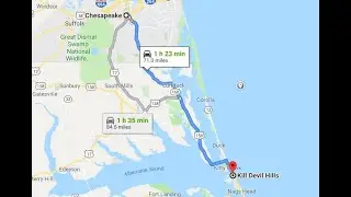 Driving from Kill Devil Hills, North Carolina to Chesapeake, Virginia, USA
