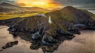 Maughold Lighthouse Sunset Drone Flight - Isle of Man