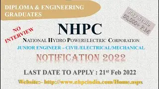 NHPC Recruitment 2022 | Junior Engineer | ₹30,000+ | B.E/ B.Tech + Diploma Graduates | Civil, EEE