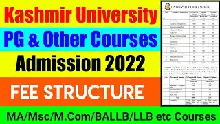 Kashmir University PG & Other Courses Admission 2022 Fee Structure Subject Wise