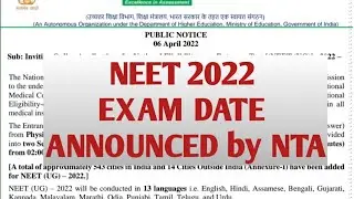 Confirm Neet 2022 Exam Date Announced by NTA today (6 April 2022) 👍😀 Neet 2022 latest news today