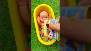 Full of 3 Rainbow BathTubs Candy with M&M's & Magic Slime Cutting Video