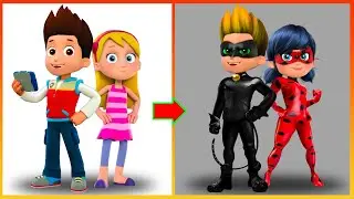 Paw Patrol: Ryder And Katie Transformation Ladybug and Catnoir - Paw Patrol Cartoon Art