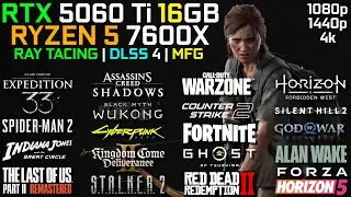RTX 5060 Ti 16 ГБ + RYZEN 5 7600X | Тест в 20 играх | RT + PT + DLSS 4 + MFG | 1080p - 1440p и 4K