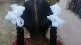 Twin braid ribbon hair style for school girls