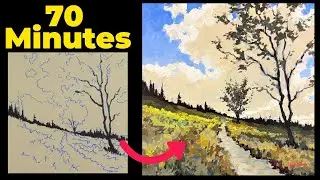 For The Love Of Painting: Beautiful Hillside Landscape | Intentional Brushstrokes in Acrylics