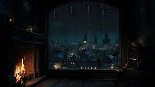 Heavy Rain in a Medieval Room 🌧️🔥 | Rain on the Balcony | Fall Asleep Fast & Well by the Fireplace