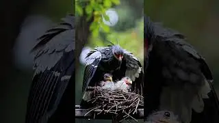 Жесткий секретарь Птица распространяет крылья на цыплят 🦅 | #Raptorfamily #wildlifeParenting #rar...