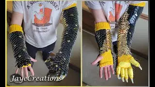 Large and XL Length Gauntlet Pair - Black and Mirror Gold - Knitted Scalemail - JayeCreations