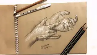 رسم اليدين بالرصاص والفحم الابيض_Draw your hands dead and white coal