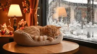 🌨️ Silent Snowfall Night | Cozy Bedroom Sleeping Cat Christmas Ambience Dream (LoFi)