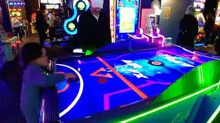 Calabria playing Air Fx-The Ultimate Air Hockey Table! It's her favourite!