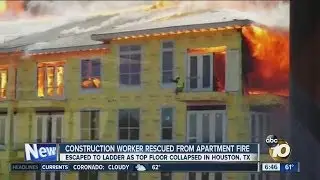 Dramatic rescue at an apartment fire caught on tape as a construction worker barely escapes flames