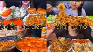 Spicy noodles 🥵 and momos eating compilation #chowchow #chowchow #jholmomo #money 