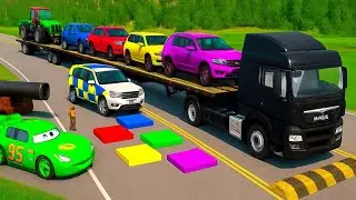 Double Flatbed Truck  / Big & Small / MCQUEEN vs 7Car #102 / BeamNG Gao Drive