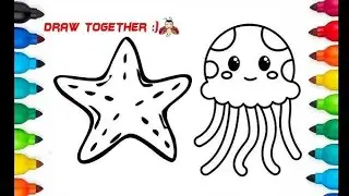 Jellyfish🪼And Starfish Drawing, Painting, Coloring for kids & Toddlers | Learn Seafish Name & Colour
