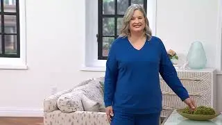 Denim & Co. Active French Terry V-Neck Pullover with Side Trim on QVC