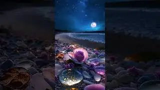 Nature Fantasy: Moonlit Beach & Glowing Flowers🌊🌕🥀